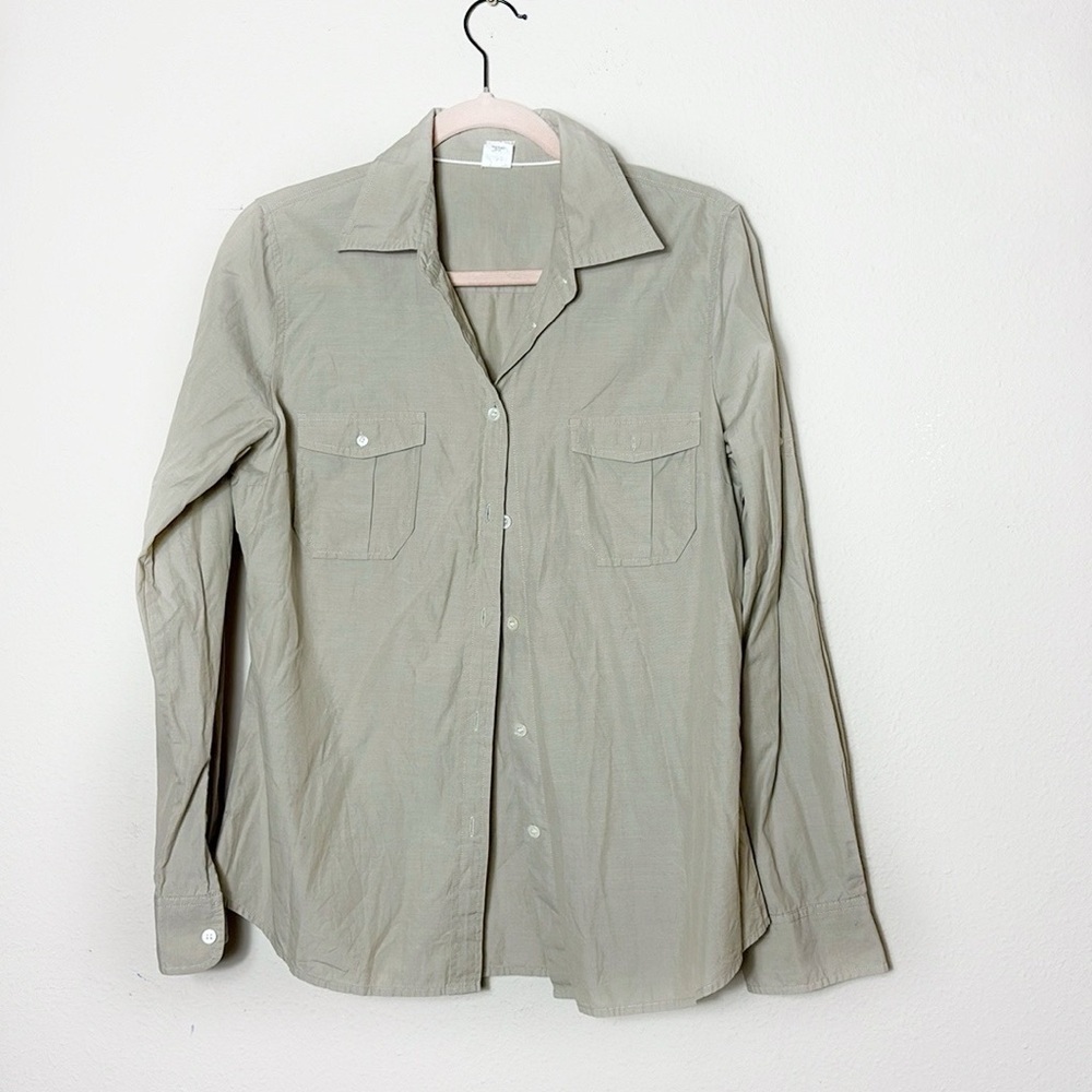 J. Crew 100% Cotton Button Down Shirt Roll Up Sleeves Beige size‎ Medium